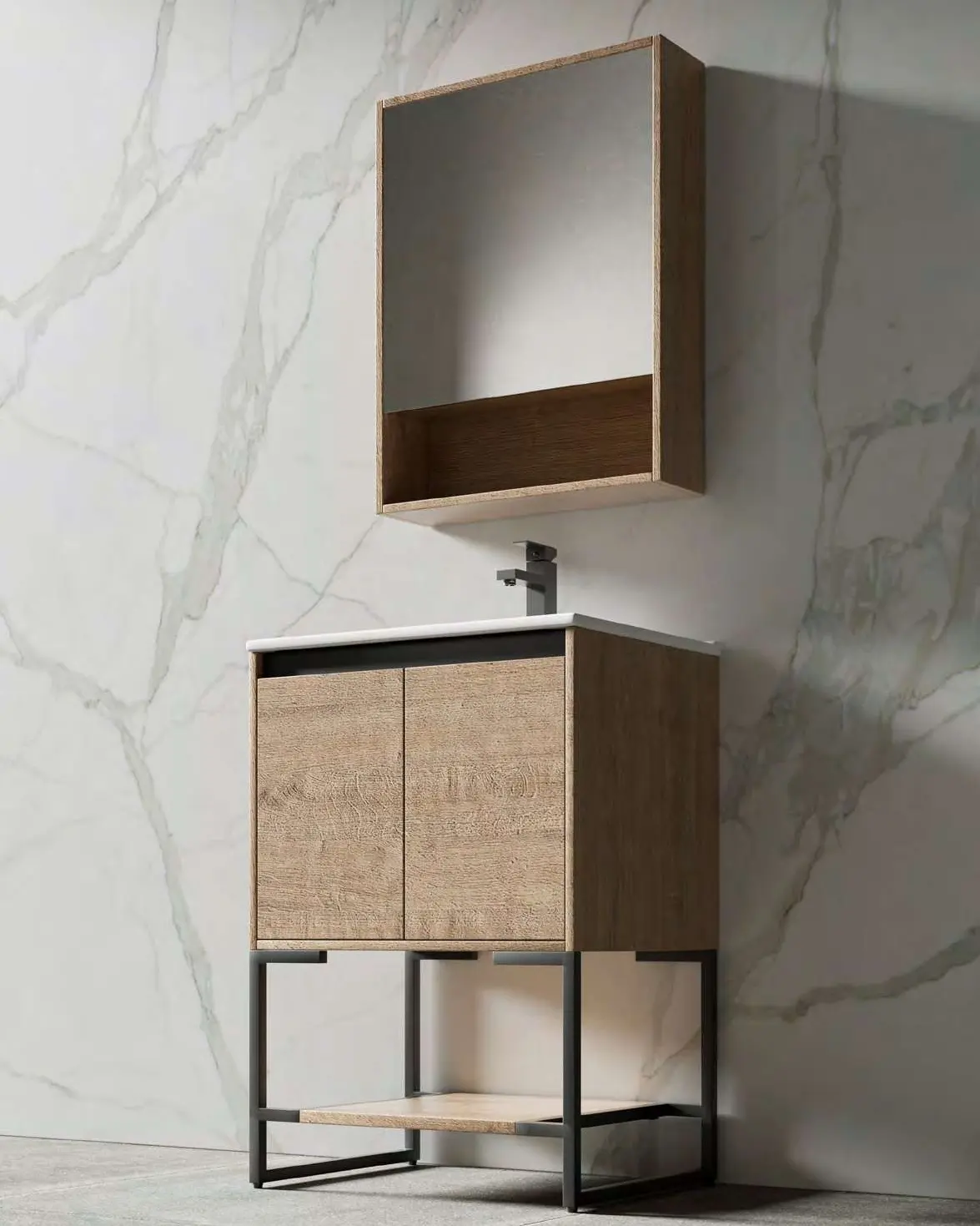 8. the Porcelain Sink with Woven Basket Storage Underneath
