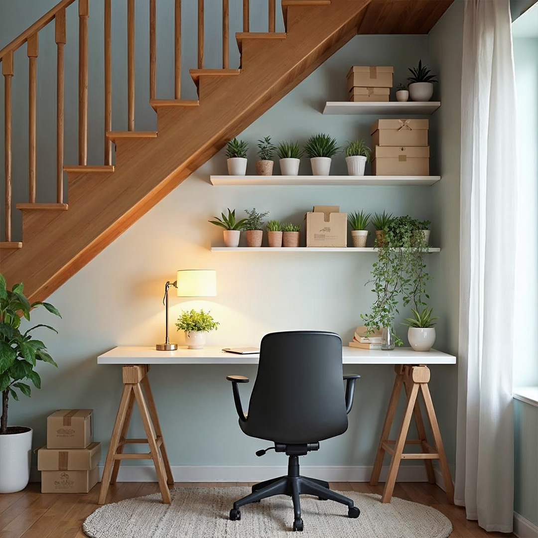 4. a Floating Desk Overlooking a Monochrome Cityscape