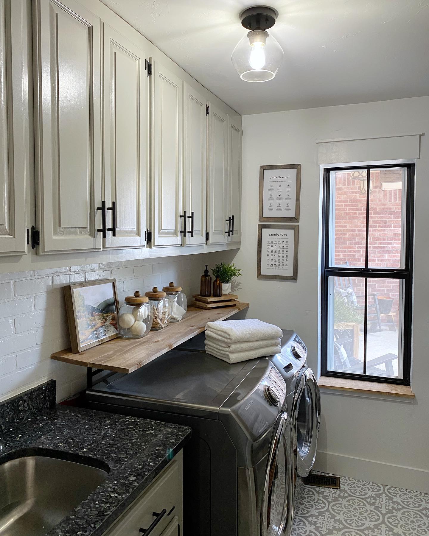 12. Vintage Milk Canister Repurposed As Laundry Detergent Holder In a Sunlit Farmhouse Laundry