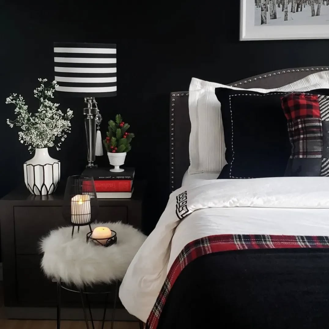 18. Moonlit Sonata: Black and White Waves on a Textured Headboard
