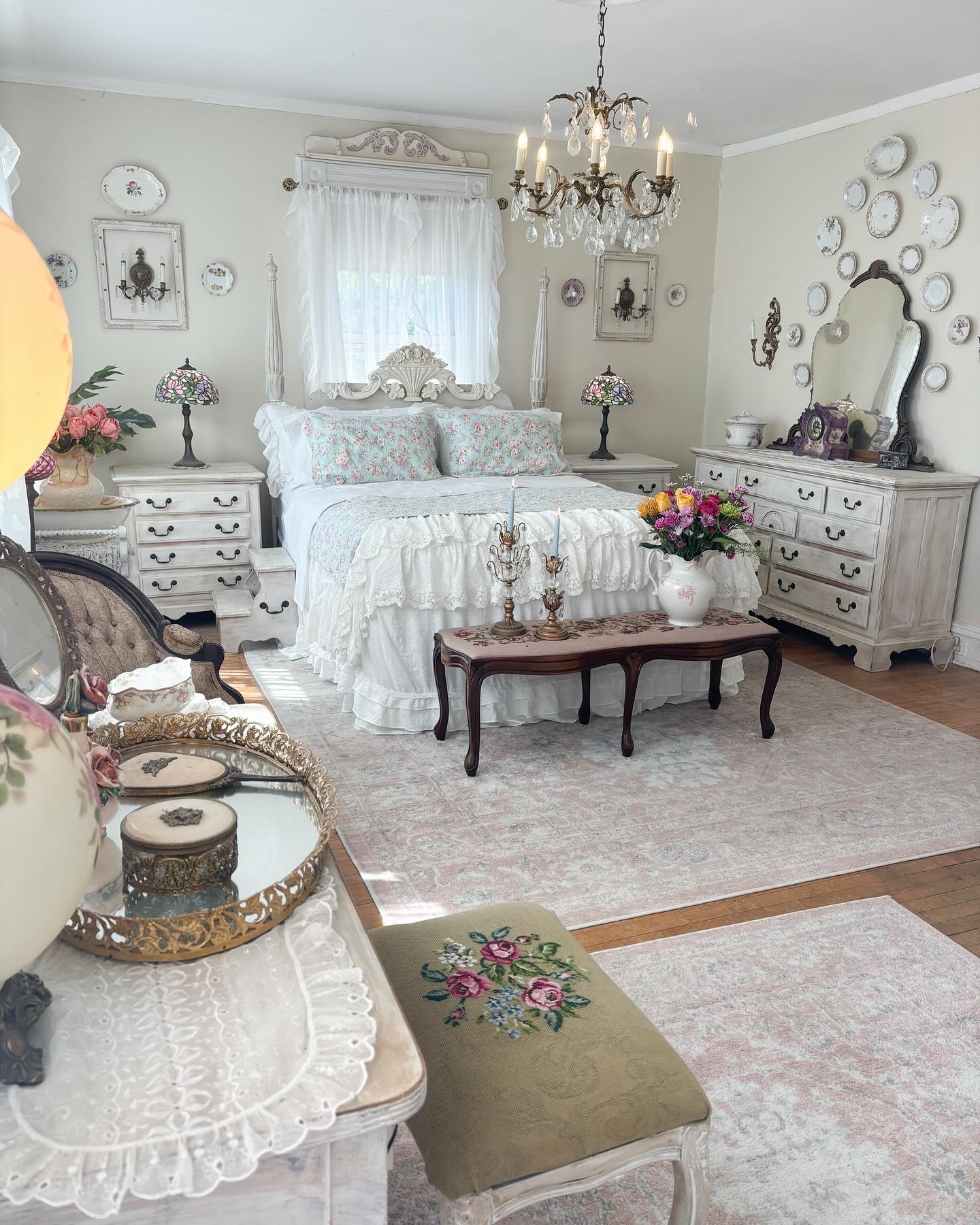 11. Moonlit Lavender Retreat: a Bedside Nook with Sheer Canopy and Floral Accents