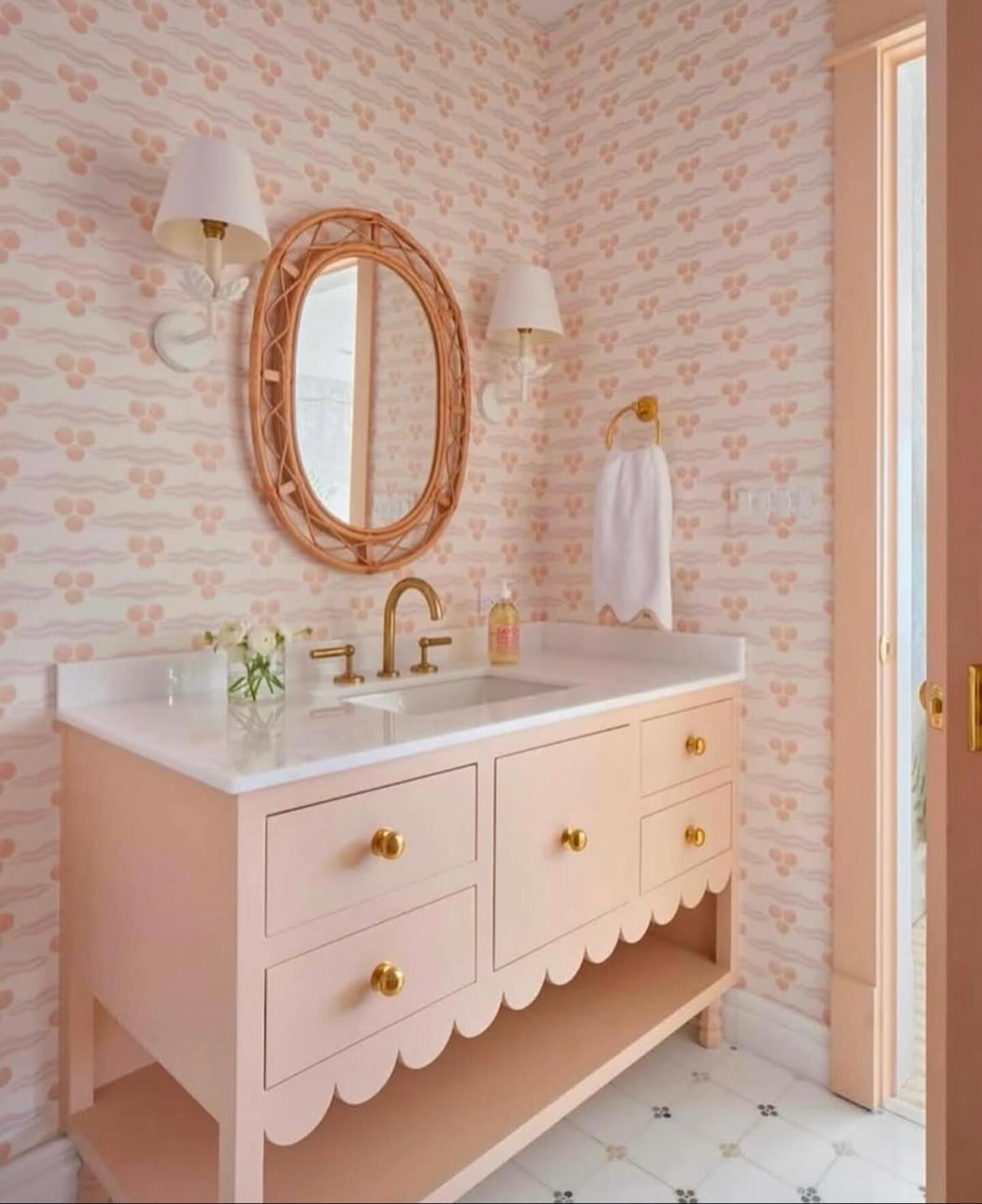 18. Vibrant Fuchsia Wall with Geometric Mirror and Industrial Lighting