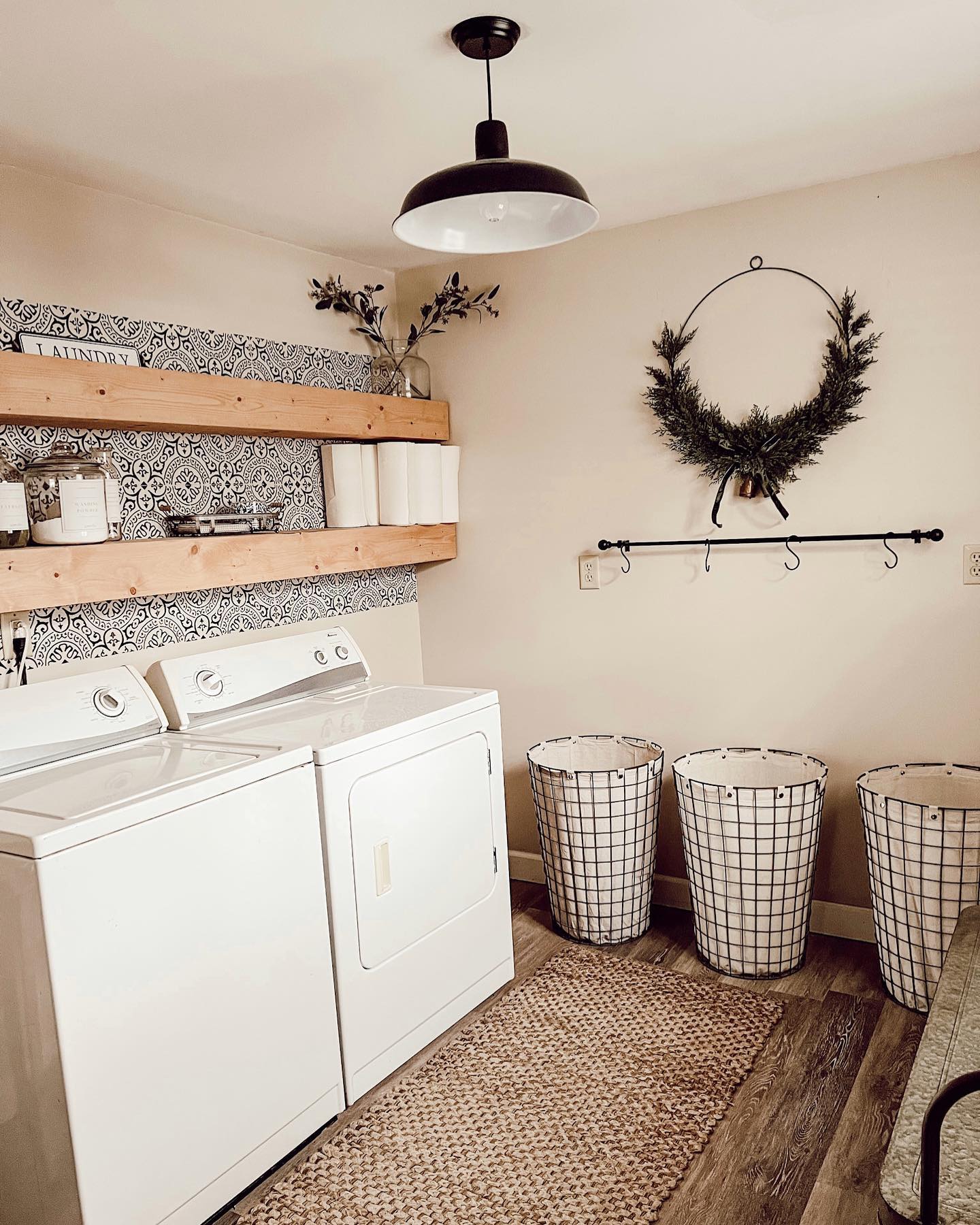 22. Vintage Washboard and Galvanized Tub Accent Farmhouse Laundry Room